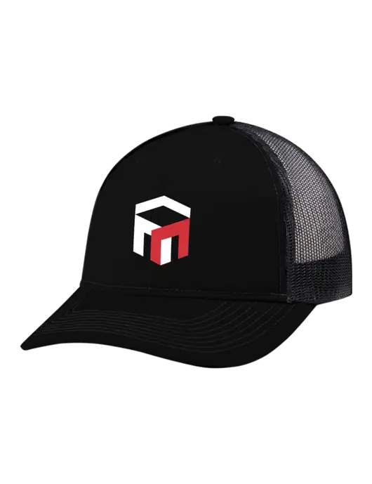 Snapback Ponytail Trucker Cap Black w/Black Mesh w/The Management Trust Logo