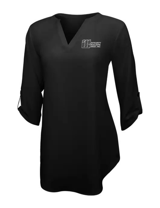 Womens Black 3/4 Sleeve Tunic Blouse w/Integrity Builders West Logo