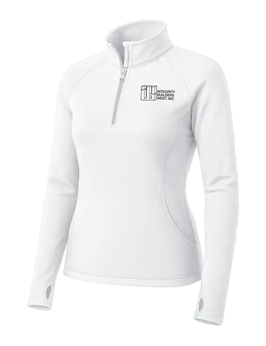 White Womens Sport Wick Stretch 1/4 Zip Pullover w/Integrity Builders West Logo