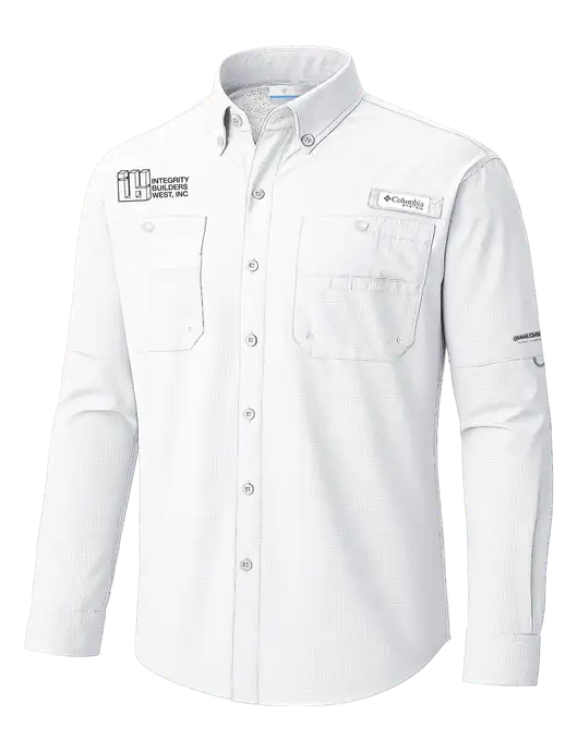 Columbia White PFG Tamiami II Long SleeveShirt w/Integrity Builders West Logo