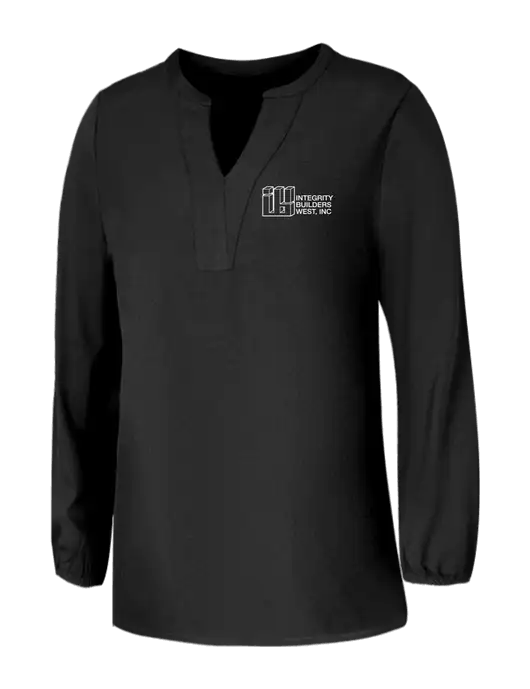 Mercer+Mettle Womens Deep Black Stretch Crepe 3/4 Sleeve Blouse w/Integrity Builders West Logo