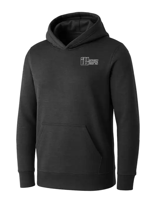 Womens Dark Grey Heather Core Fleece Pullover Hooded Sweatshirt w/Integrity Builders West Logo