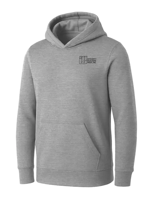 Womens Light Grey Heather Core Fleece Pullover Hooded Sweatshirt w/Integrity Builders West Logo