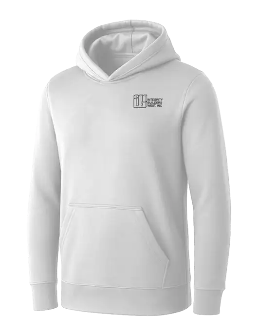 Womens White Core Fleece Pullover Hooded Sweatshirt w/Integrity Builders West Logo