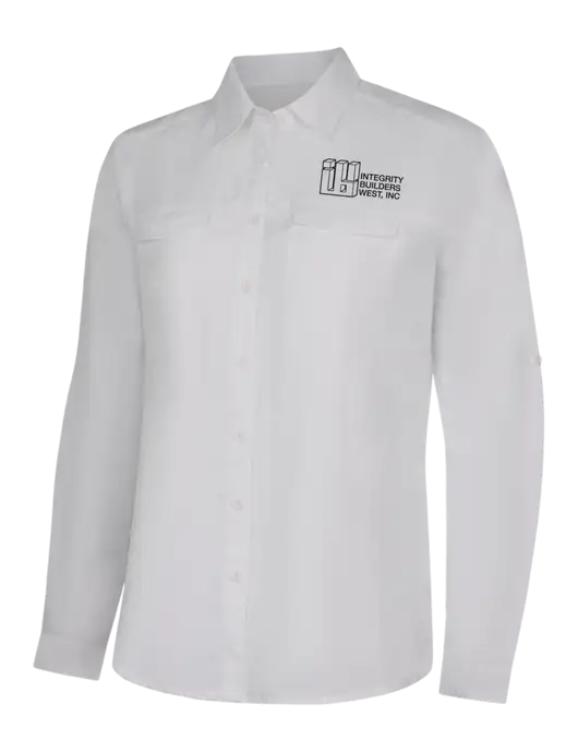 Womens White Long Sleeve UV Daybreak Shirt w/Integrity Builders West Logo