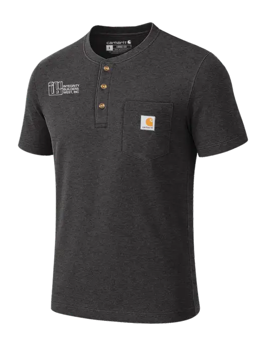 Carhartt Dark Grey Heather Short Sleeve Henley Shirt w/Integrity Builders West Logo