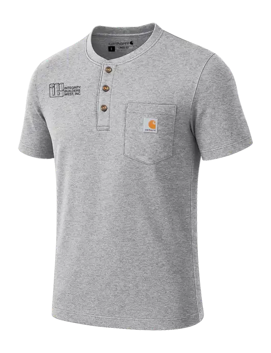 Carhartt Light Grey Heather Short Sleeve Henley Shirt w/Integrity Builders West Logo