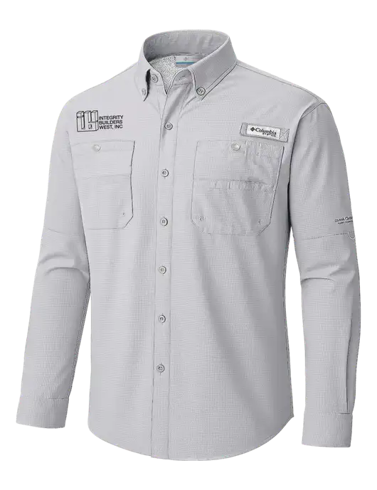 Columbia Cool Grey PFG Tamiami II Long SleeveShirt w/Integrity Builders West Logo