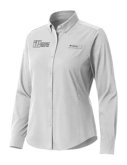 Columbia Grey Womens PFG Tamiami II Long Sleeve Shirt w/Integrity Builders West Logo