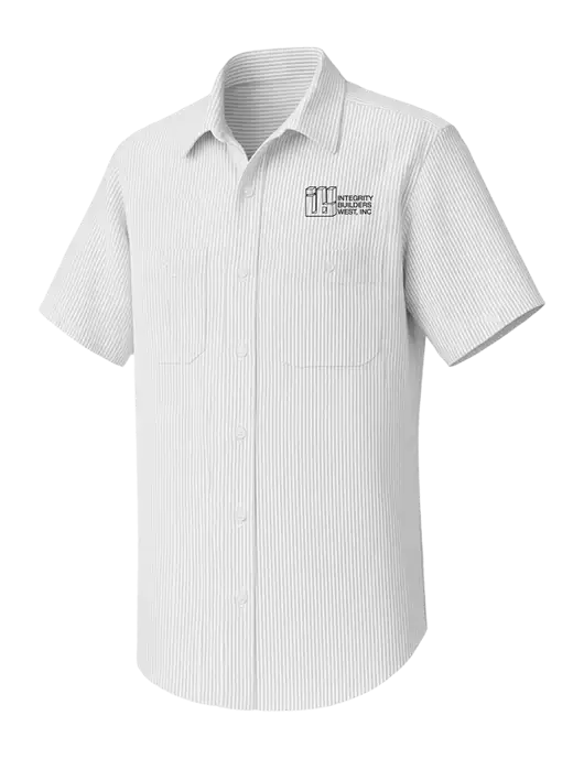 Red Kap Short Sleeve Striped Grey/White Industrial Work Shirt w/Integrity Builders West Logo