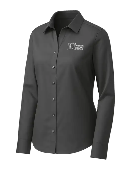 Brooks Brothers Womens Dark Grey Wrinkle-Free Stretch Pinpoint Shirt w/Integrity Builders West Logo