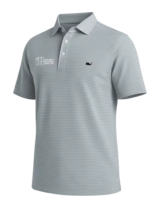 Vineyard Vines Bradley Medium Grey Stripe Sankaty Polo w/Integrity Builders West Logo