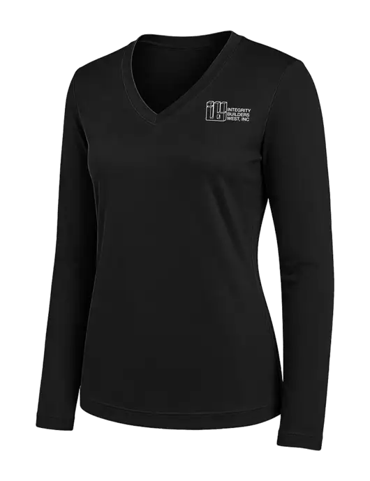 Womens Black Long Sleeve PosiCharge V-Neck Competitor Tee w/Integrity Builders West Logo