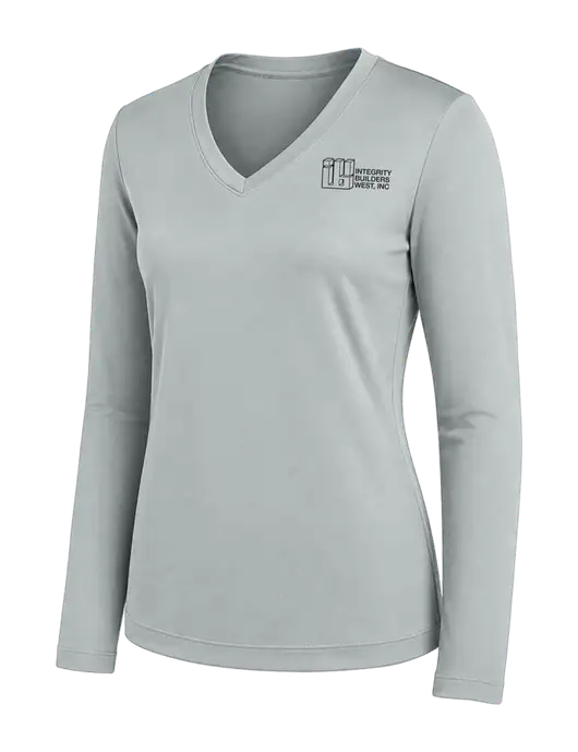 Womens Light Grey Long Sleeve PosiCharge V-Neck Competitor Tee w/Integrity Builders West Logo
